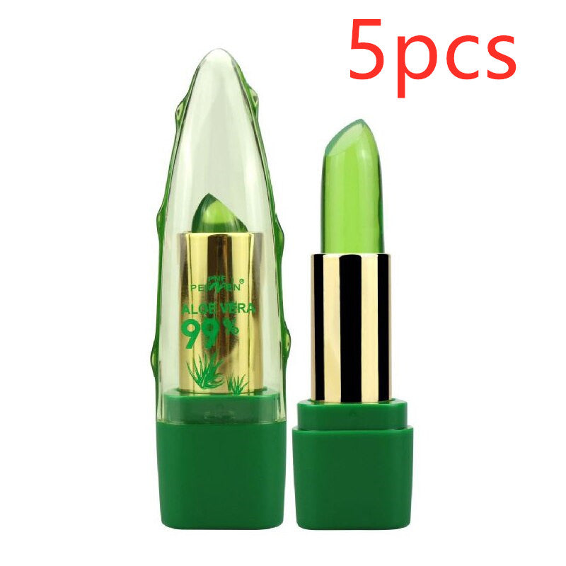 Aloe Vera Gel Color Changing Lipstick Gloss Moisturizer Anti-drying Desalination Fine-grain Lip Blam Care - 5PCS | Jewelry Fitness Skincare