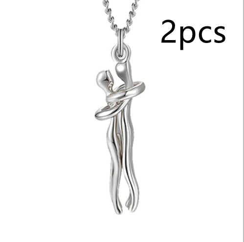 Love Hug Necklace Unisex Men Women Couple Jewelry Simple Temperament Clavicle Chain Valentines Day Lover Gift - Silver 2pcs | Jewelry Fitness Skincare