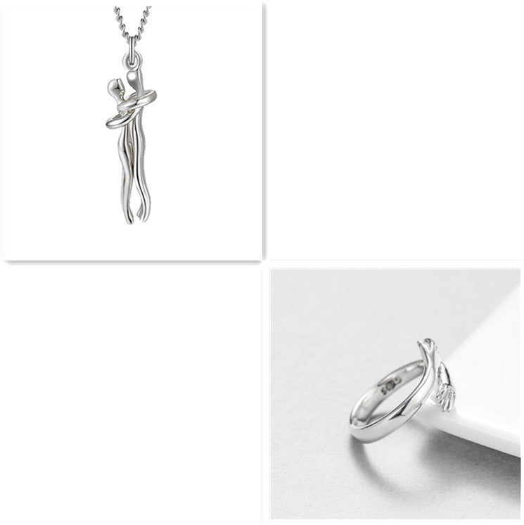 Love Hug Necklace Unisex Men Women Couple Jewelry Simple Temperament Clavicle Chain Valentines Day Lover Gift - Silver set1 | Jewelry Fitness Skincare