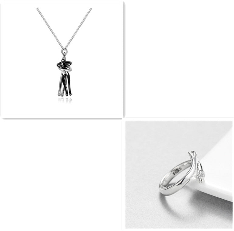 Love Hug Necklace Unisex Men Women Couple Jewelry Simple Temperament Clavicle Chain Valentines Day Lover Gift - White black set1 | Jewelry Fitness Skincare