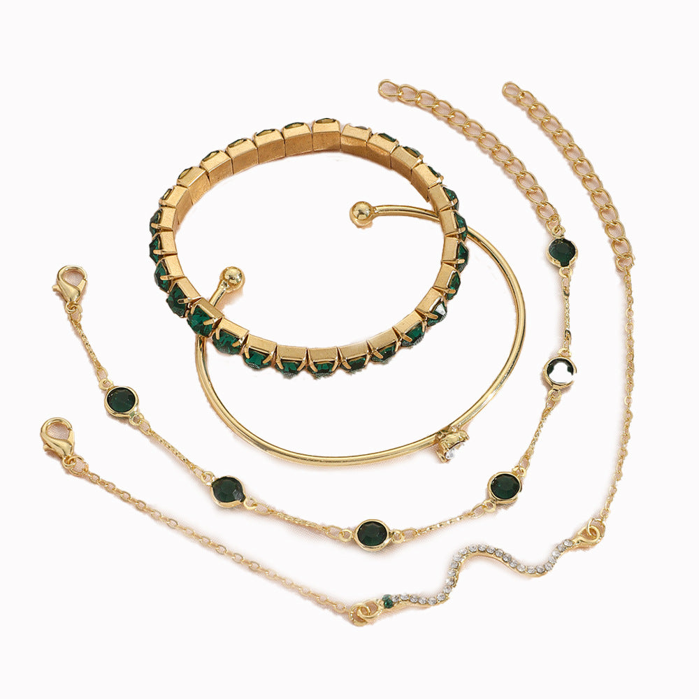 Green Diamond Bracelet Set - 4 Piece Stretch Bracelet Collection - | Jewelry Fitness Skincare