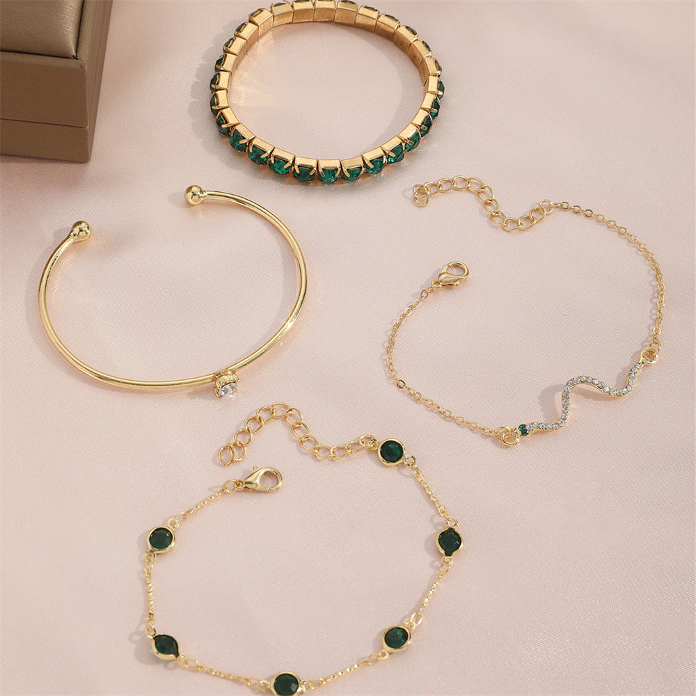 Green Diamond Bracelet Set - 4 Piece Stretch Bracelet Collection - | Jewelry Fitness Skincare