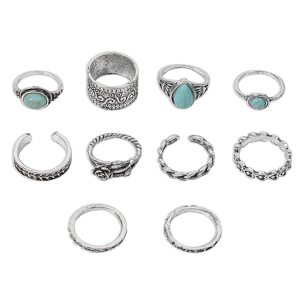 Turquoise 10 Piece Set Joint Combination Ring - | Jewelry Fitness Skincare