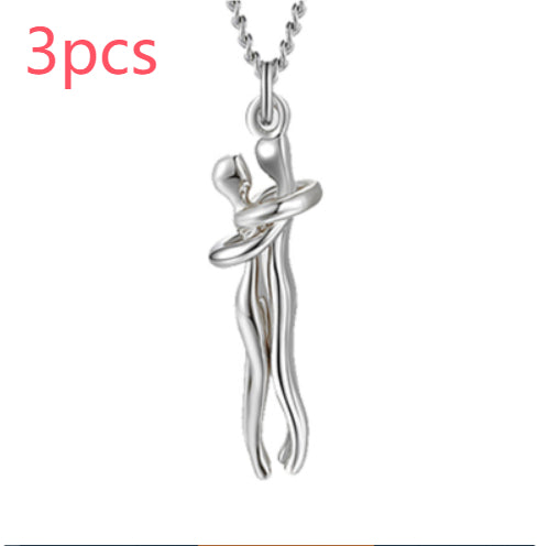 Love Hug Necklace Unisex Men Women Couple Jewelry Simple Temperament Clavicle Chain Valentines Day Lover Gift - Silver 3pcs | Jewelry Fitness Skincare