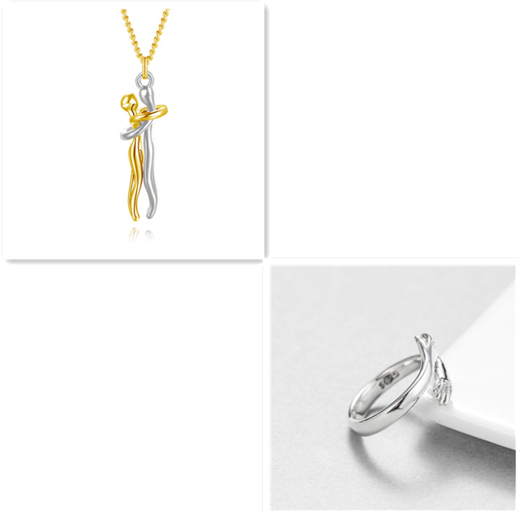 Love Hug Necklace Unisex Men Women Couple Jewelry Simple Temperament Clavicle Chain Valentines Day Lover Gift - Gold set1 | Jewelry Fitness Skincare