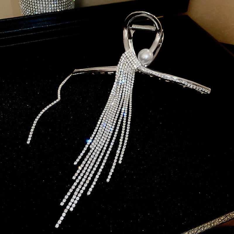 Diamond-encrusted Pearl Wheat-spike Lily-of-the-valley Tassel Hair Clip - 21 Silver | Jewelry Fitness Skincare