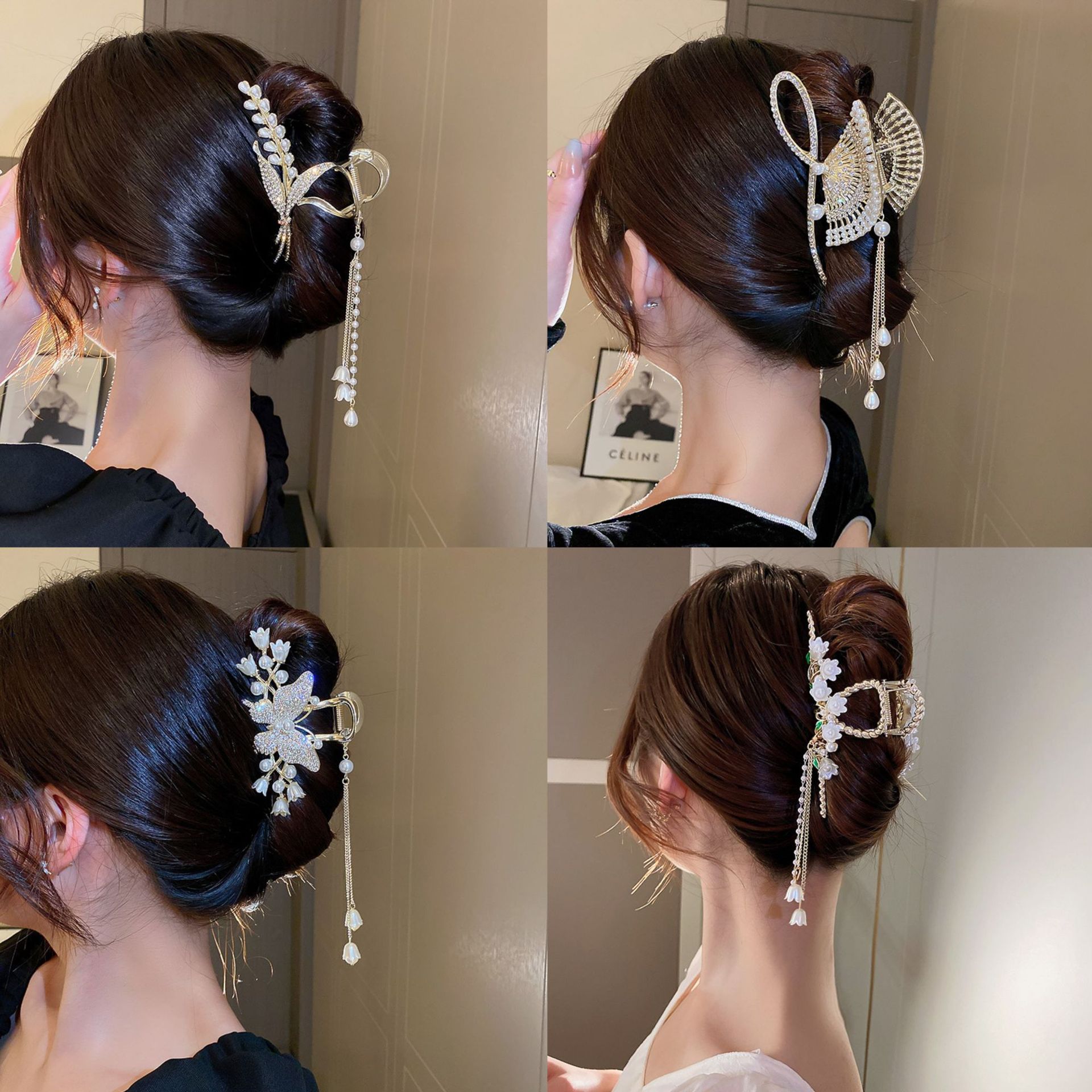 Diamond-encrusted Pearl Wheat-spike Lily-of-the-valley Tassel Hair Clip - | Jewelry Fitness Skincare