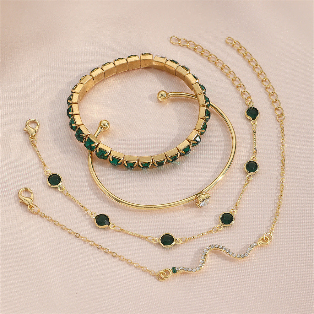 Green Diamond Bracelet Set - 4 Piece Stretch Bracelet Collection - | Jewelry Fitness Skincare