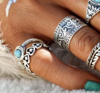Turquoise 10 Piece Set Joint Combination Ring - | Jewelry Fitness Skincare