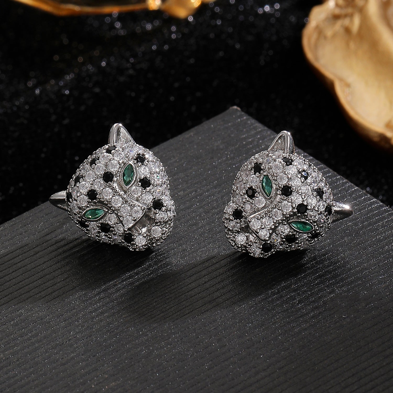 Hip Hop Leopard Head Pendant Earring Necklace Set - Silver Earrings | Jewelry Fitness Skincare