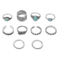 Turquoise 10 Piece Set Joint Combination Ring - Antique Silver | Jewelry Fitness Skincare