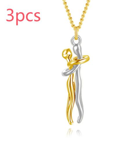 Love Hug Necklace Unisex Men Women Couple Jewelry Simple Temperament Clavicle Chain Valentines Day Lover Gift - Gold 3pcs | Jewelry Fitness Skincare
