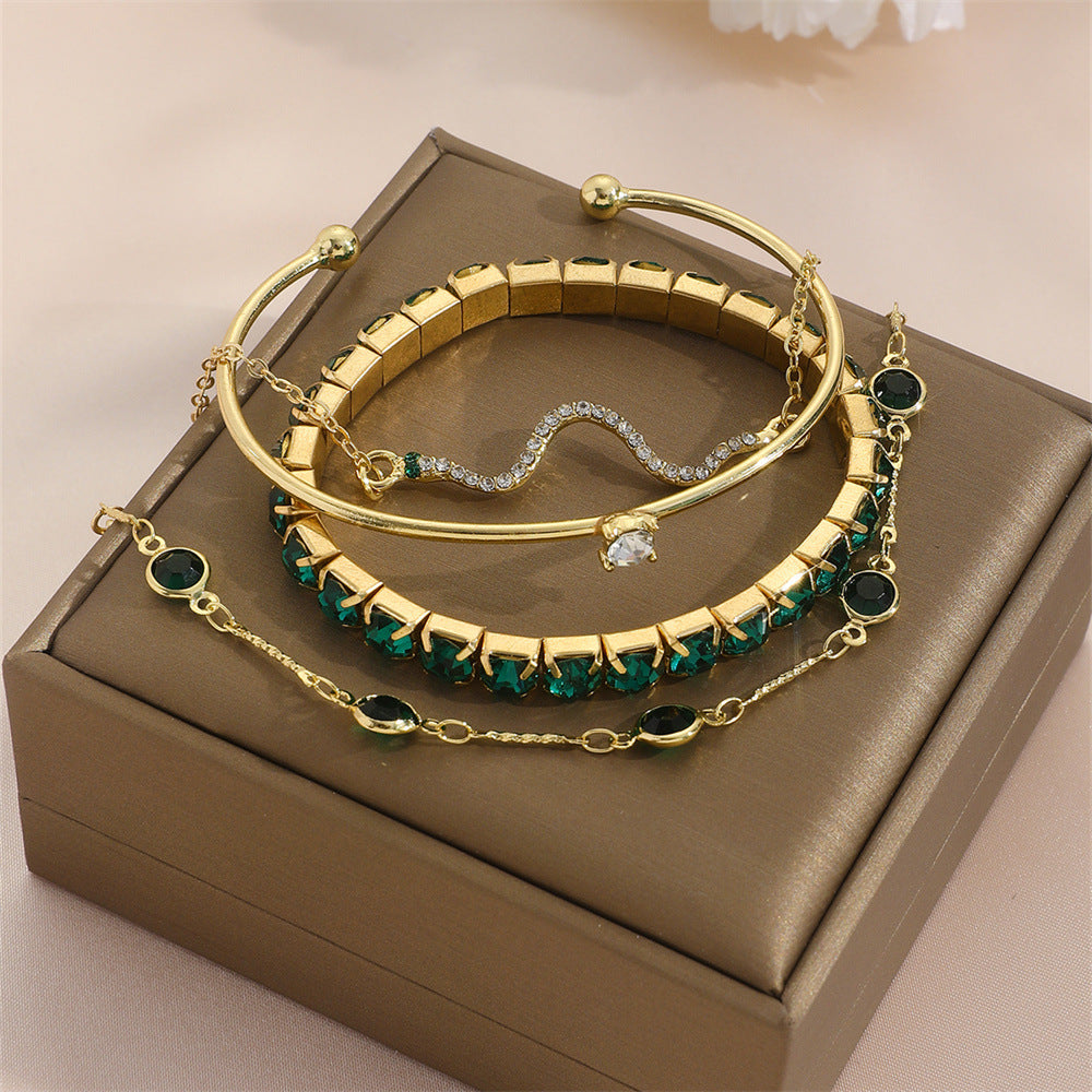 Green Diamond Bracelet Set - 4 Piece Stretch Bracelet Collection - | Jewelry Fitness Skincare