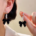 Red Velvet Earrings - Versatile Holiday & Winter Jewelry - Black Bow | Jewelry Fitness Skincare
