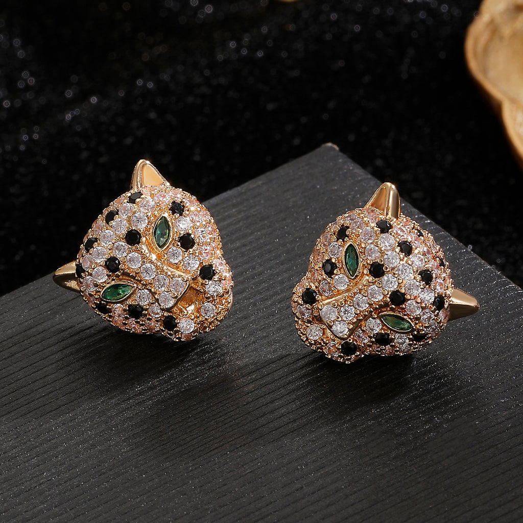 Hip Hop Leopard Head Pendant Earring Necklace Set - Cold Earrings | Jewelry Fitness Skincare