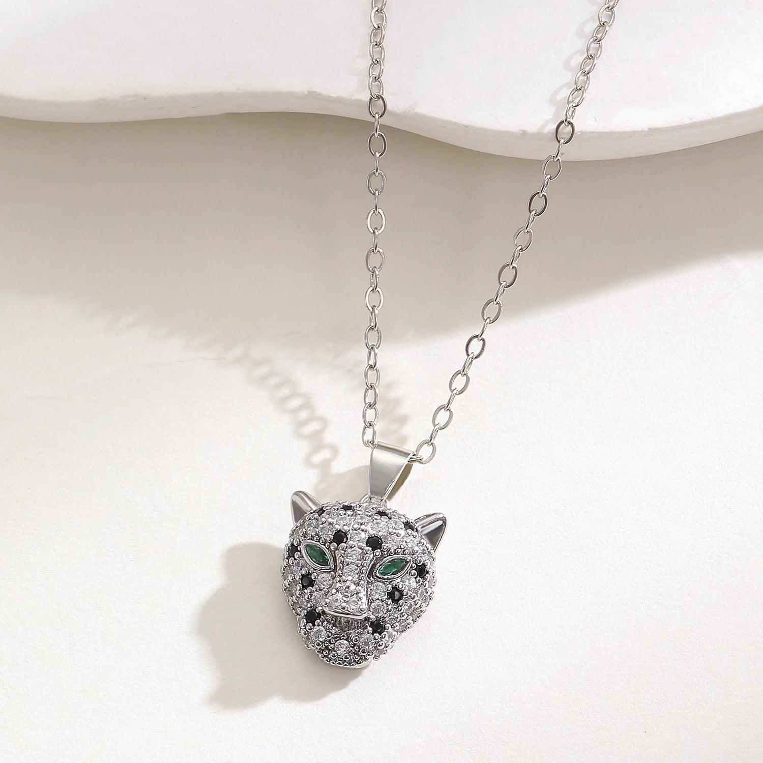 Hip Hop Leopard Head Pendant Earring Necklace Set - Silver Necklace | Jewelry Fitness Skincare